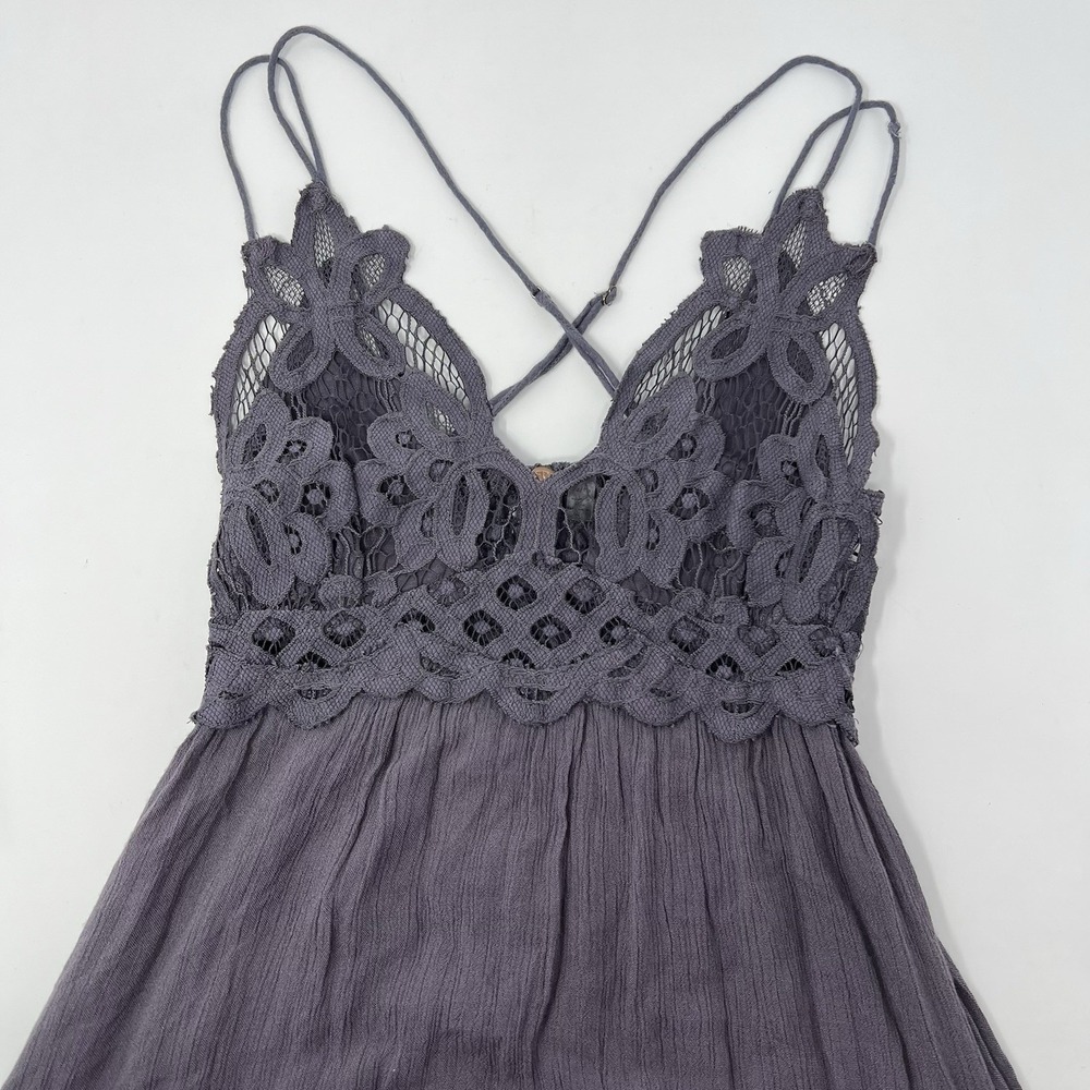 Free People FP One Adella Mini‎ Slip Dress XS Lace Layered Boho Straps Whimsical